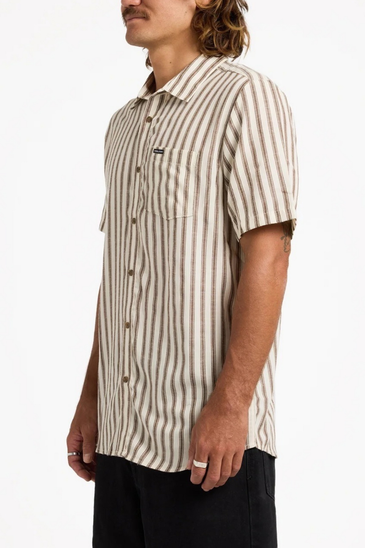 Arvostripe Woven Short Sleeve Shirt Dark Earth