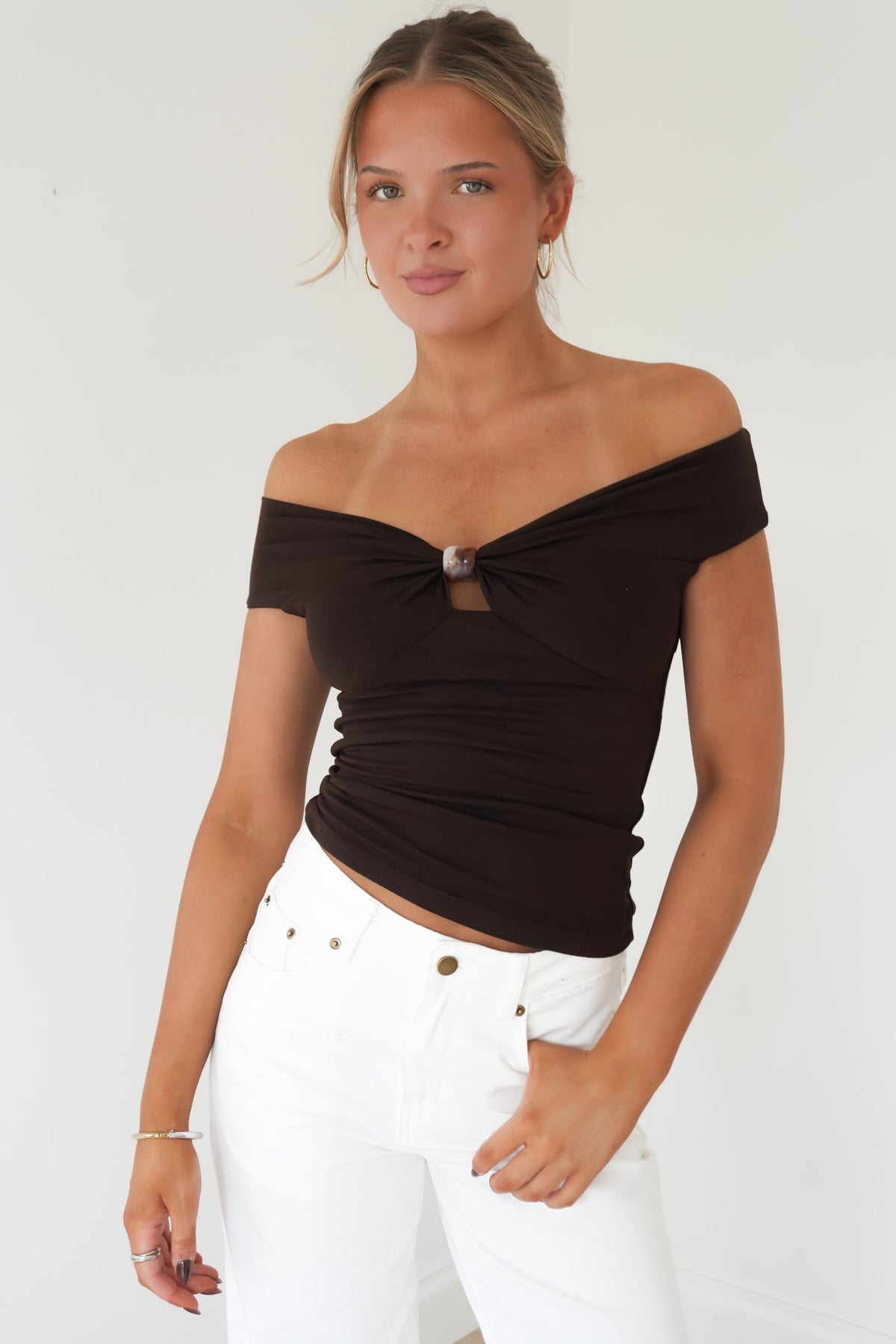 Atlas Off Shoulder Top Chocolate