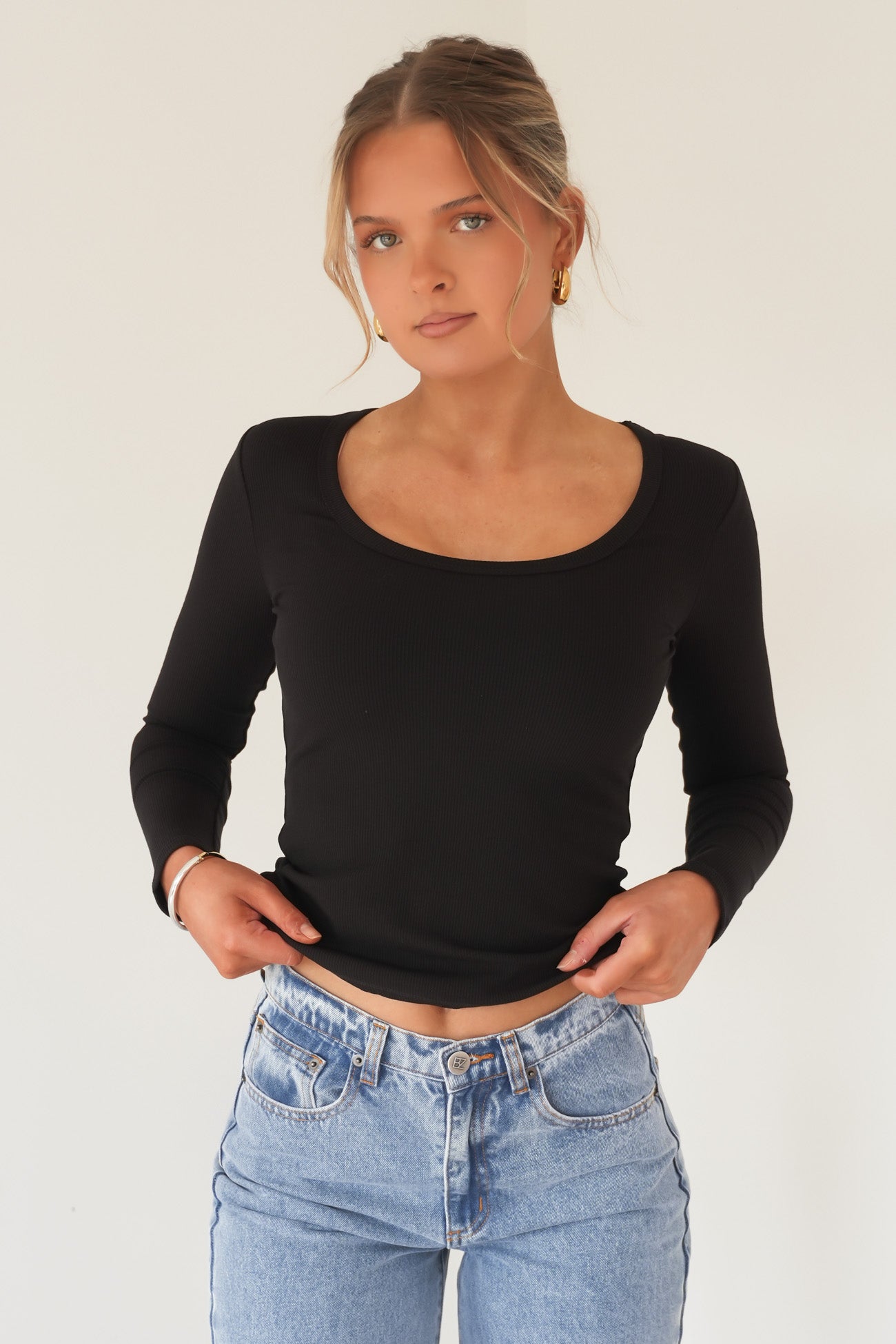 BZ Luxe Rib Long Sleeve Top Black
