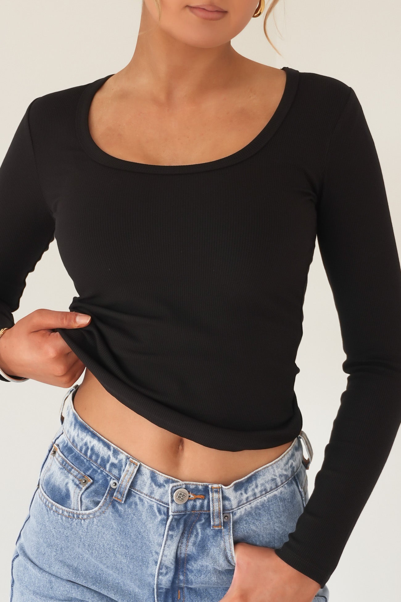 BZ Luxe Rib Long Sleeve Top Black