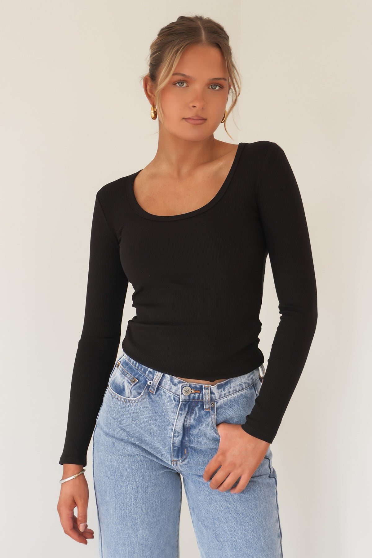 BZ Luxe Rib Long Sleeve Top Black