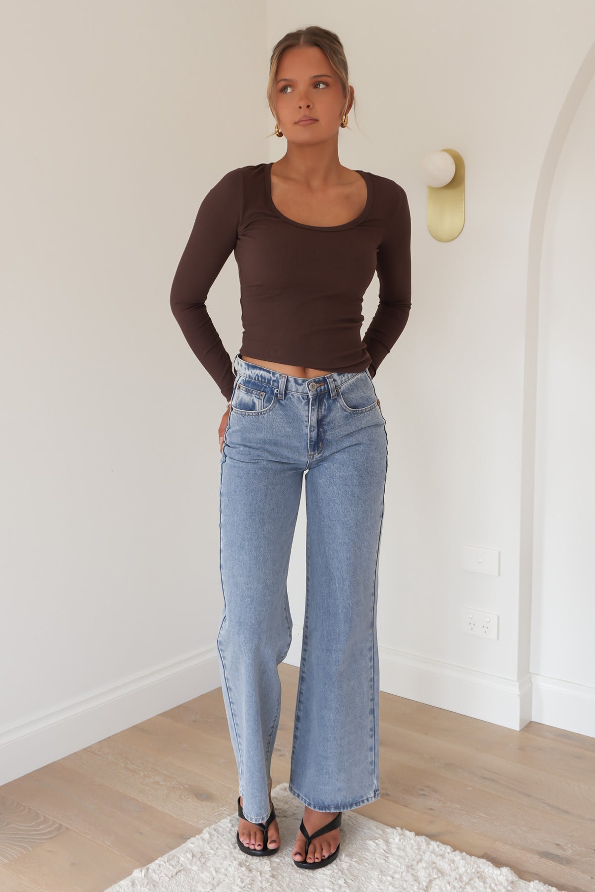 BZ Luxe Rib Long Sleeve Top Chocolate