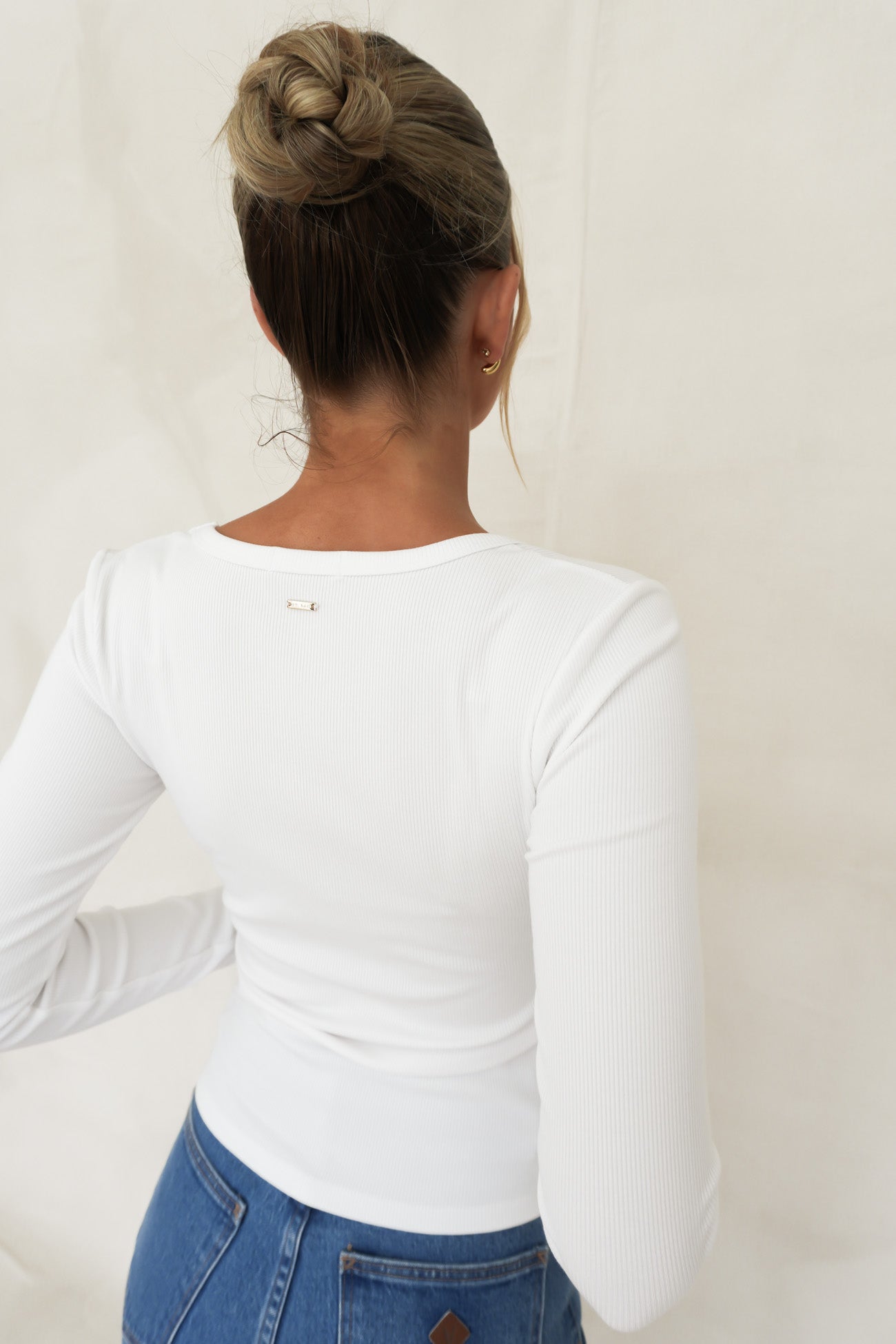 BZ Luxe Rib Long Sleeve Top White
