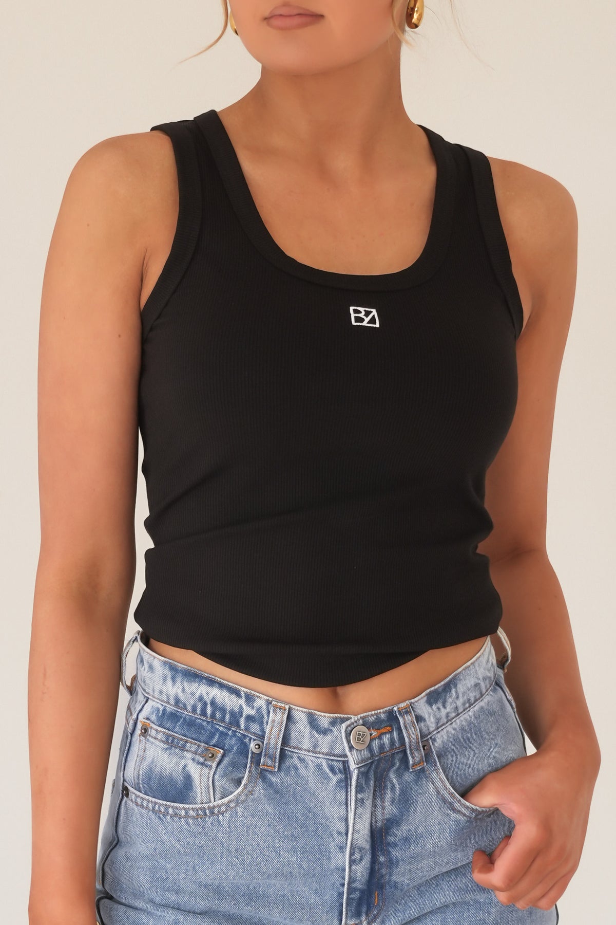BZ Luxe Rib Tank Black
