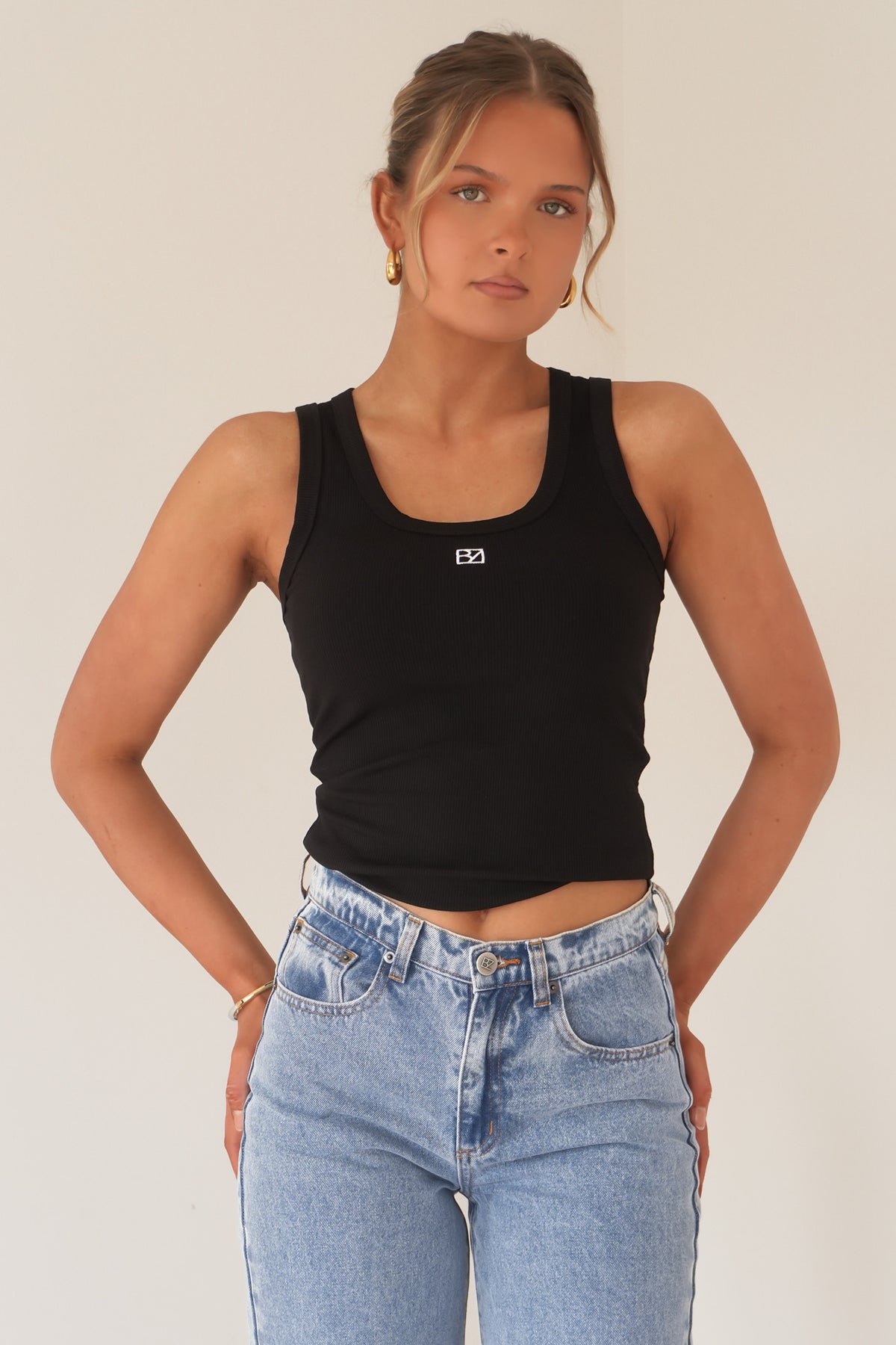 BZ Luxe Rib Tank Black
