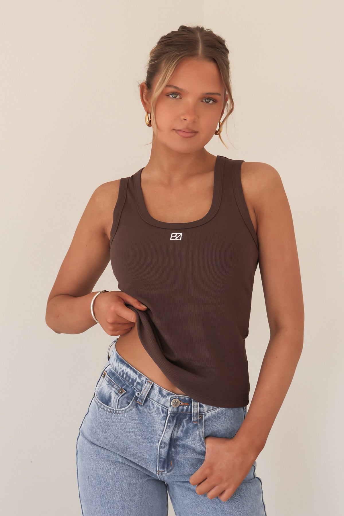BZ Luxe Rib Tank Chocolate