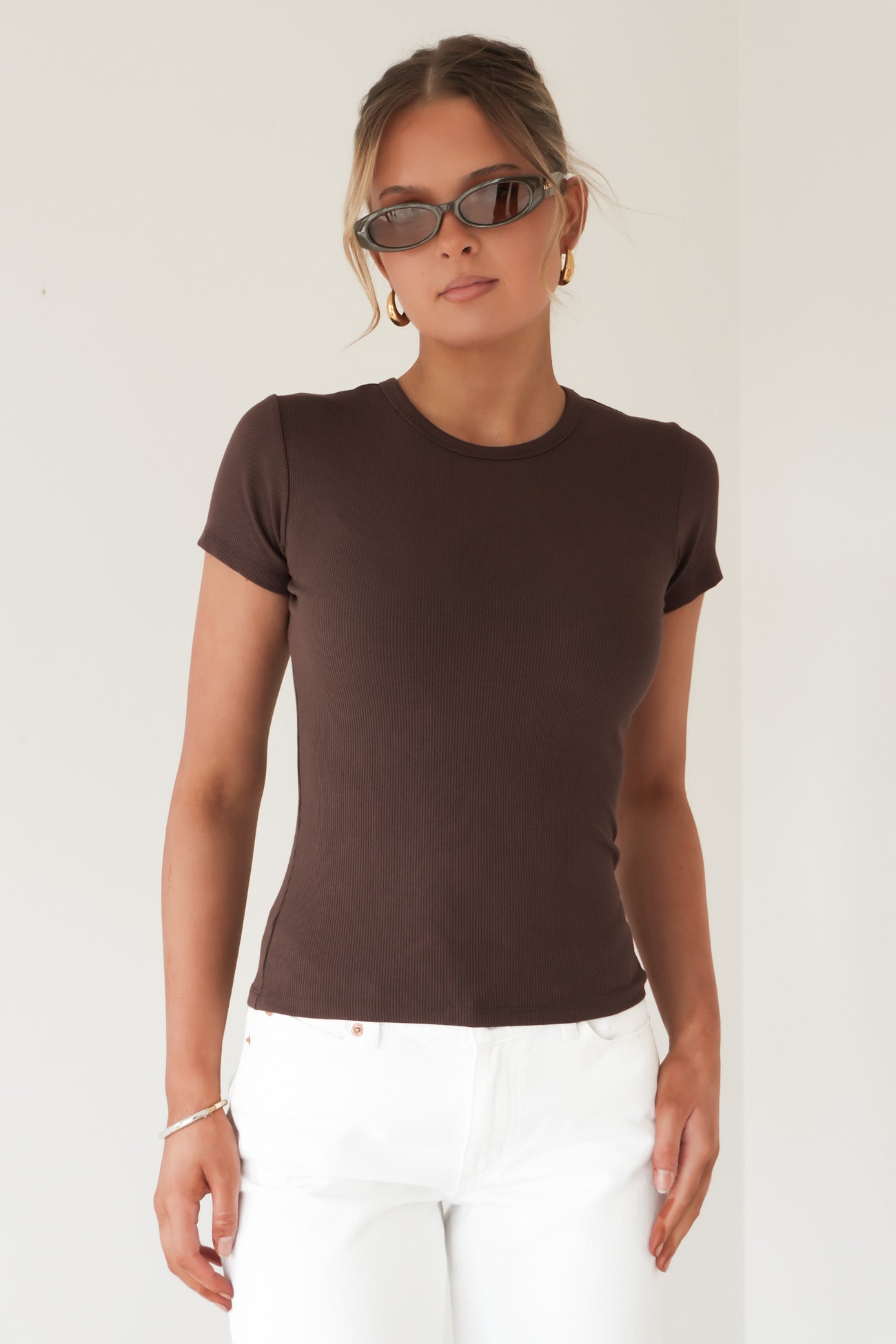 BZ Luxe Rib Tee Chocolate