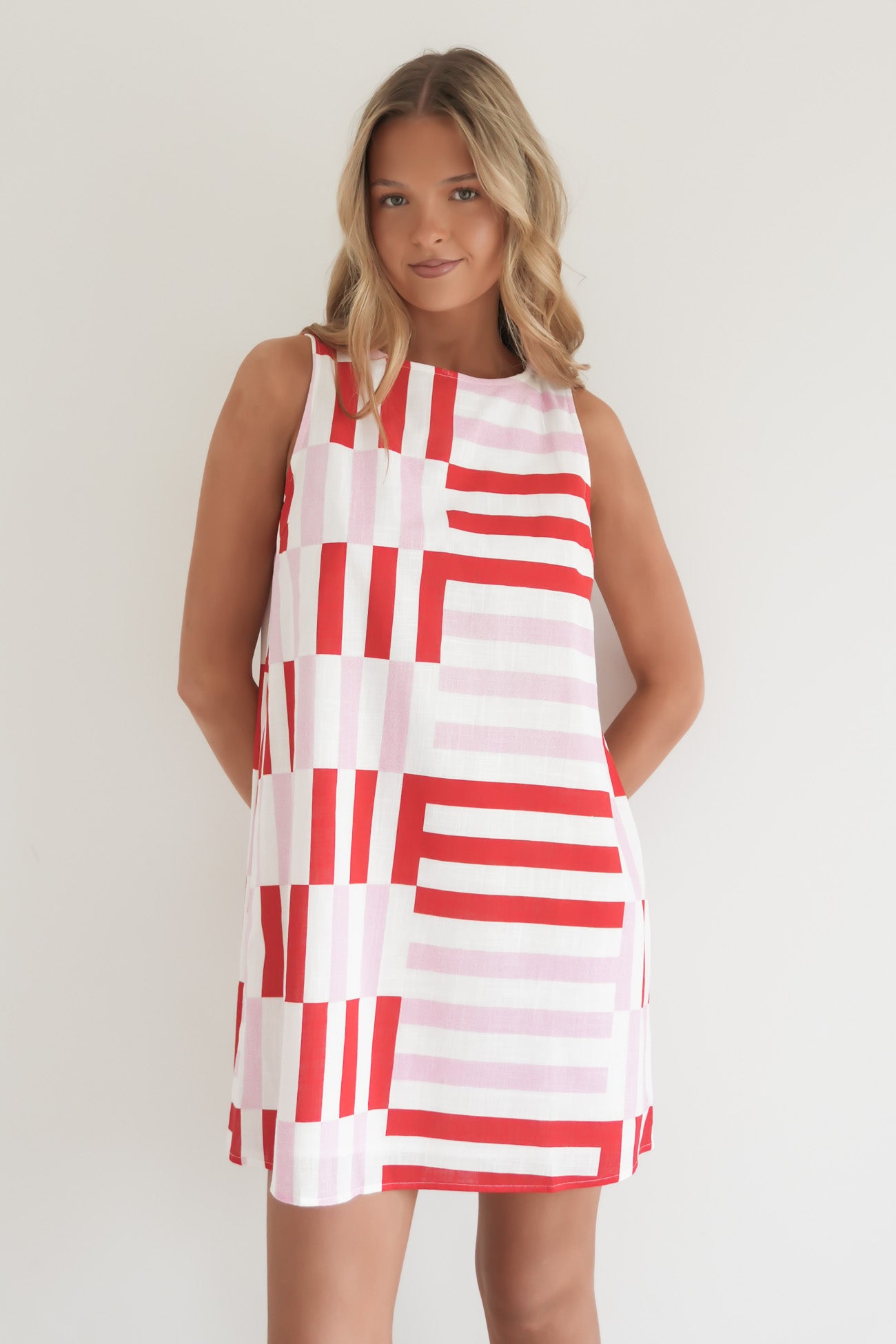 Bessie Mini Dress Pink Geo Stripe