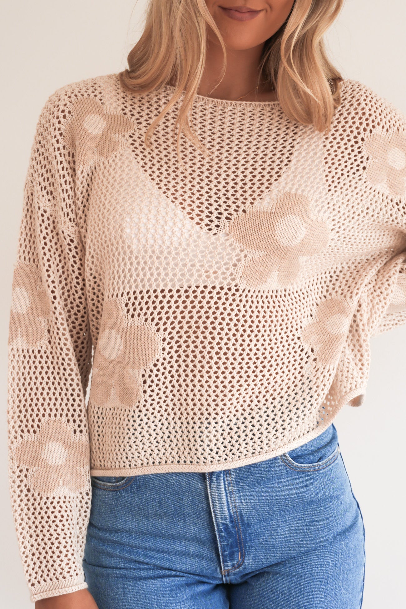 Billy Crochet Top Beige Flower