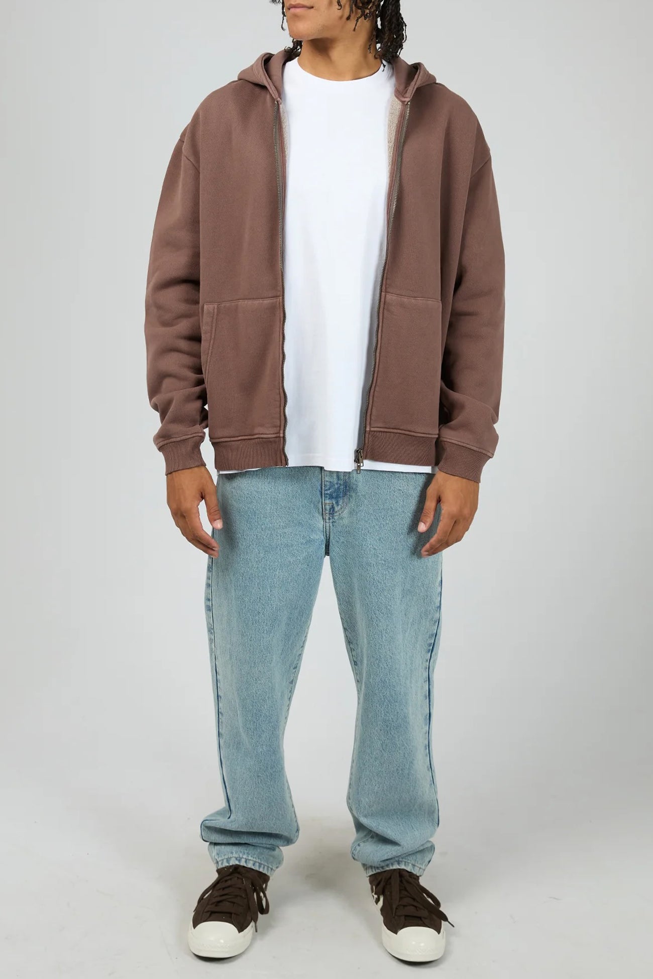 Box Zip Hoodie Brown