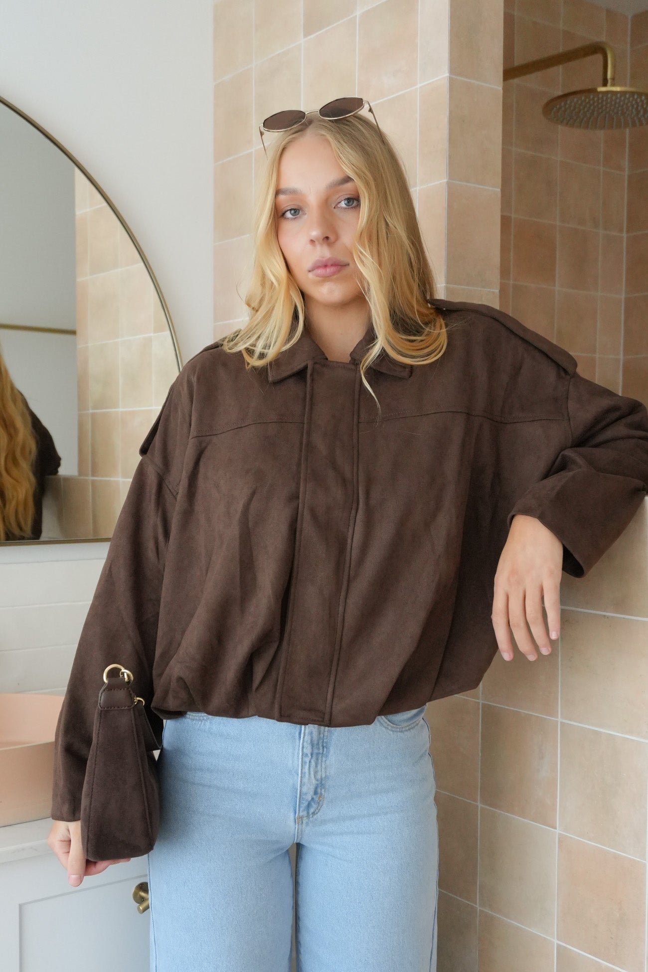 Brooke Suede Bomber Chocolate