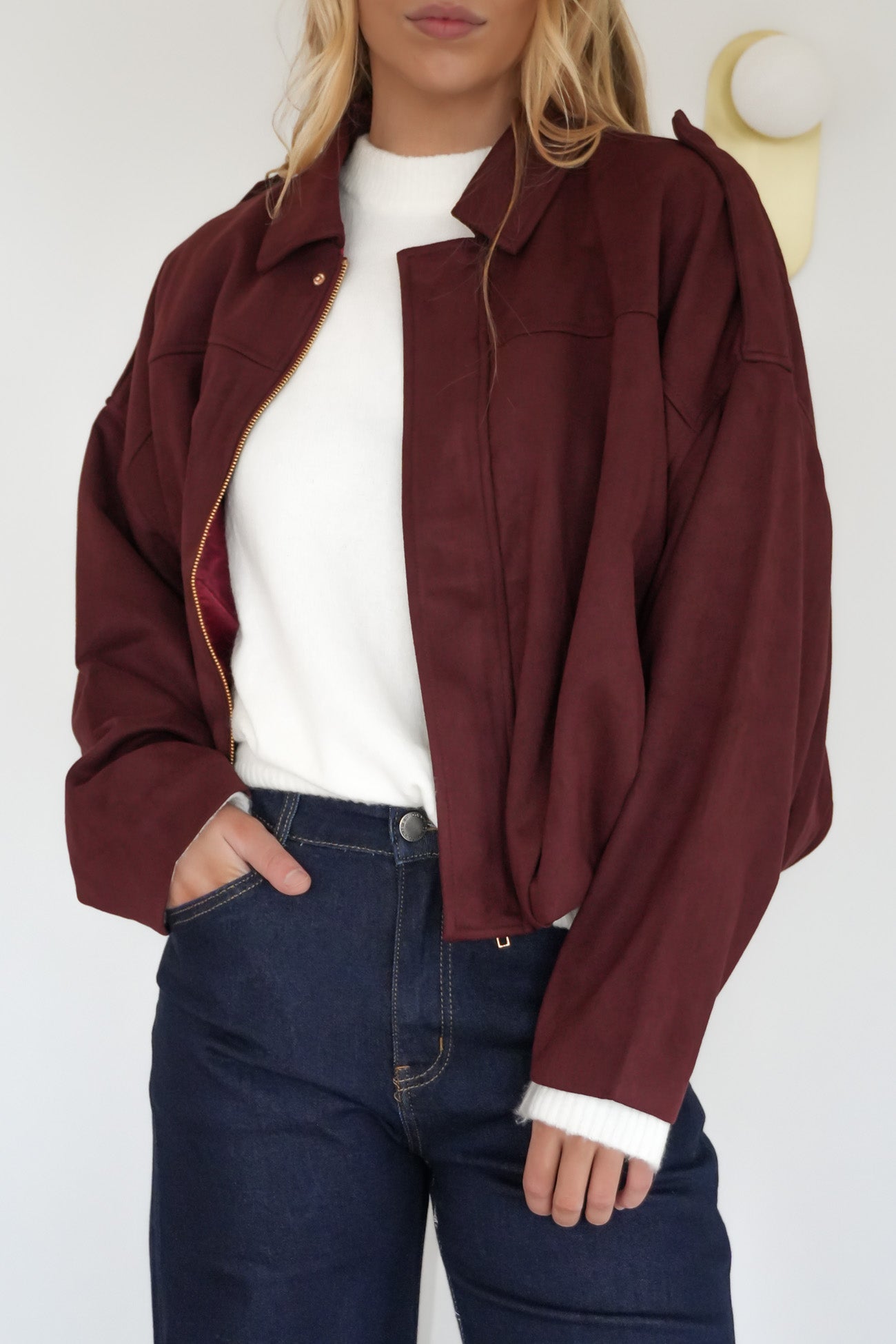 Brooke Suede Bomber Wine