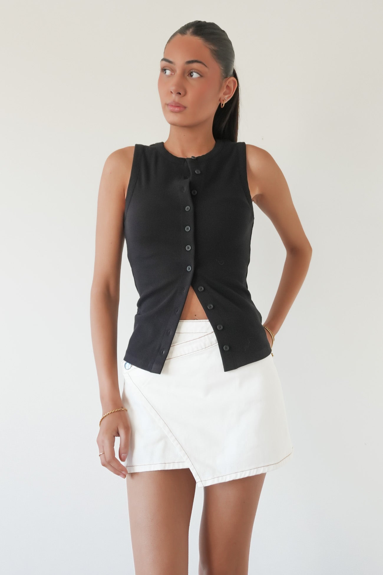 Button Up Tank Black