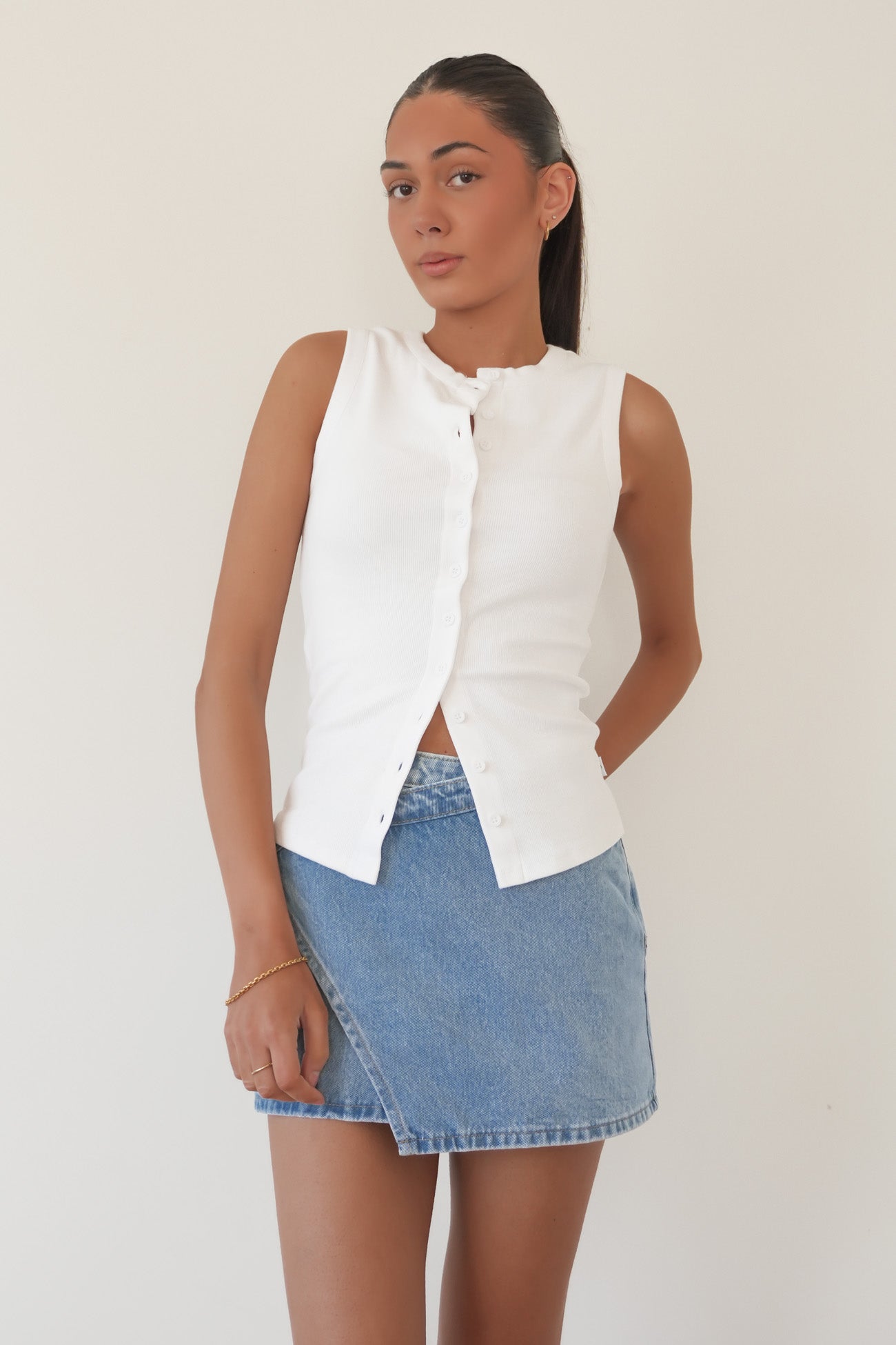 Button Up Tank White