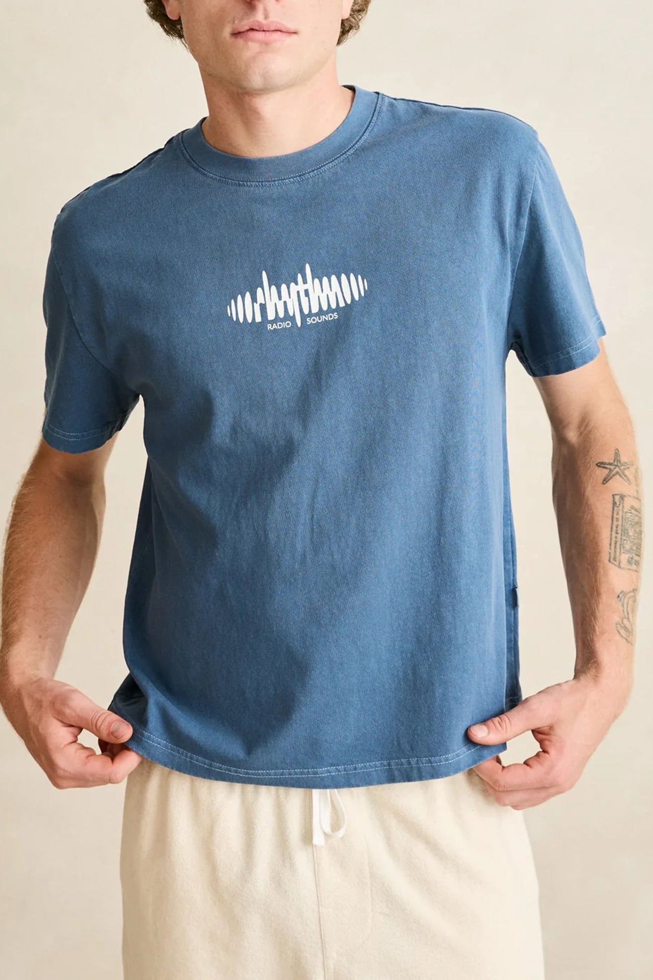 Sounds Contrast Band Short Sleeve T-Shirt Blue