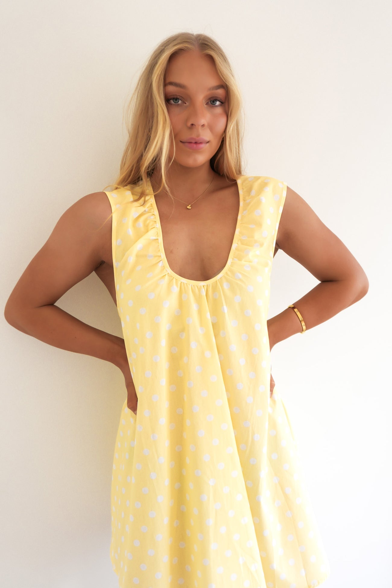 Caitlin Mini Dress Lemon Polka Dot