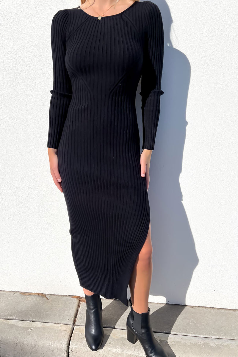 Cassie Knit Midi Dress Black