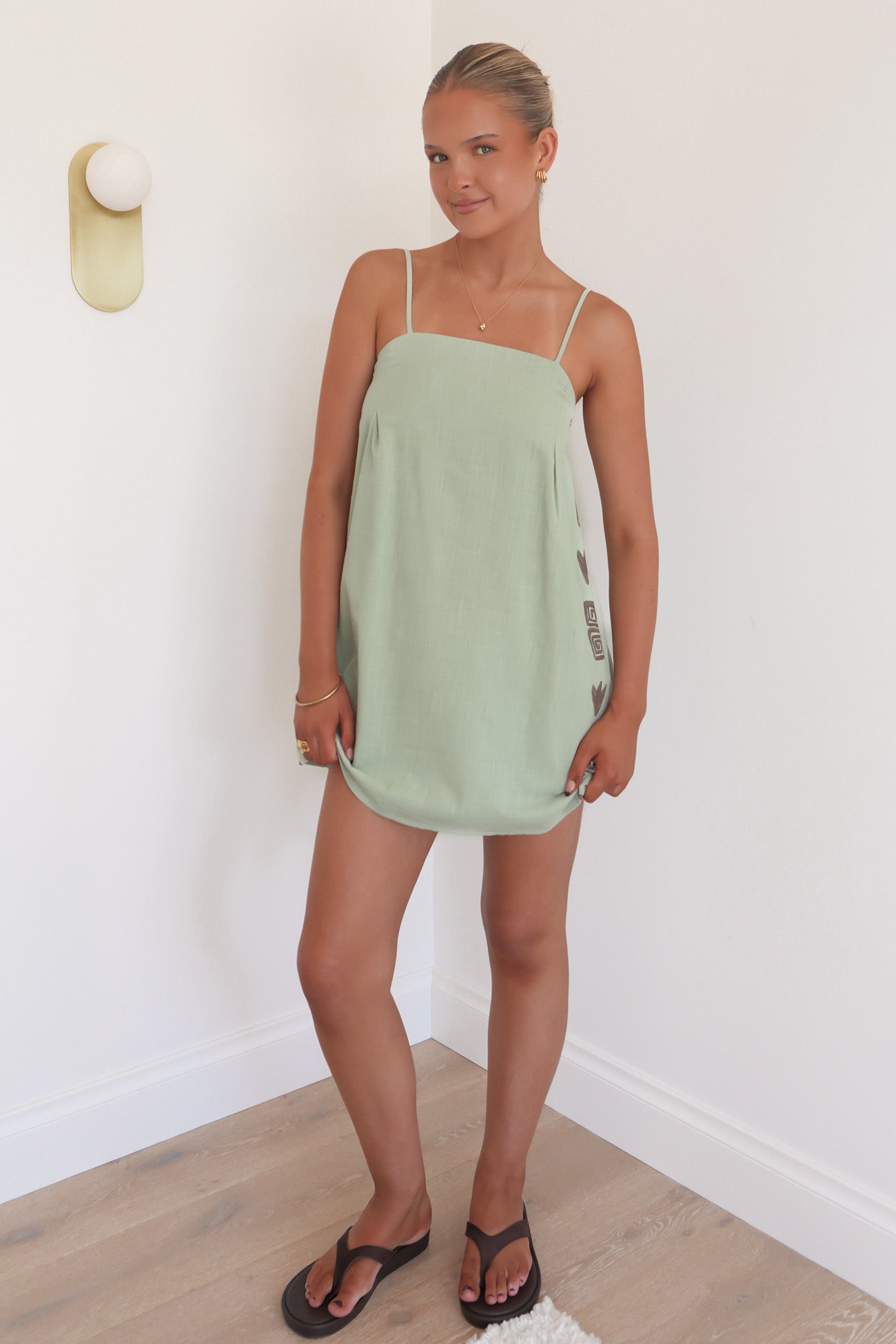 Catalina Mini Dress Sage Brown