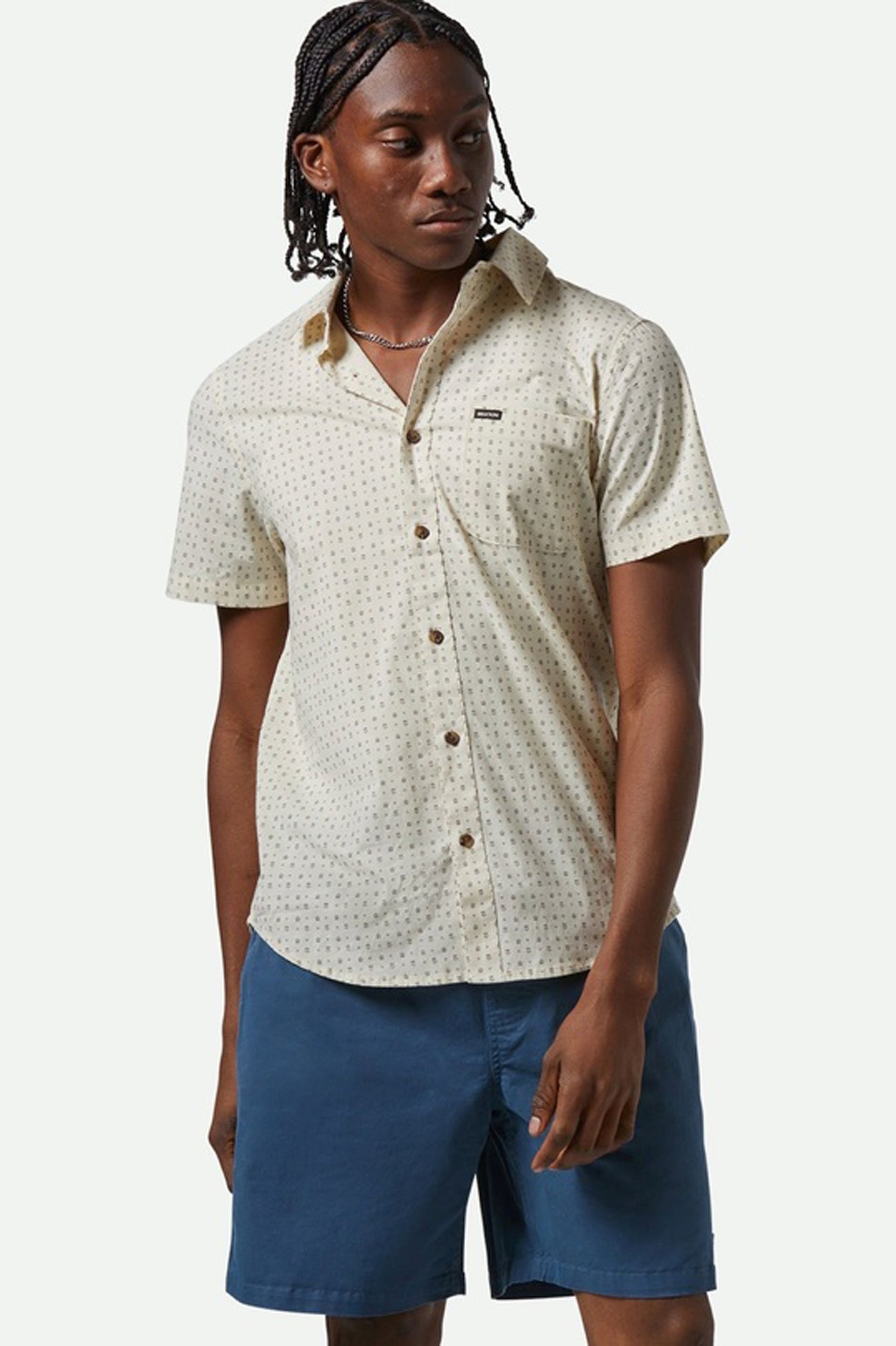 Charter Print Short Sleeve Woven Shirt Off White Micro Floral