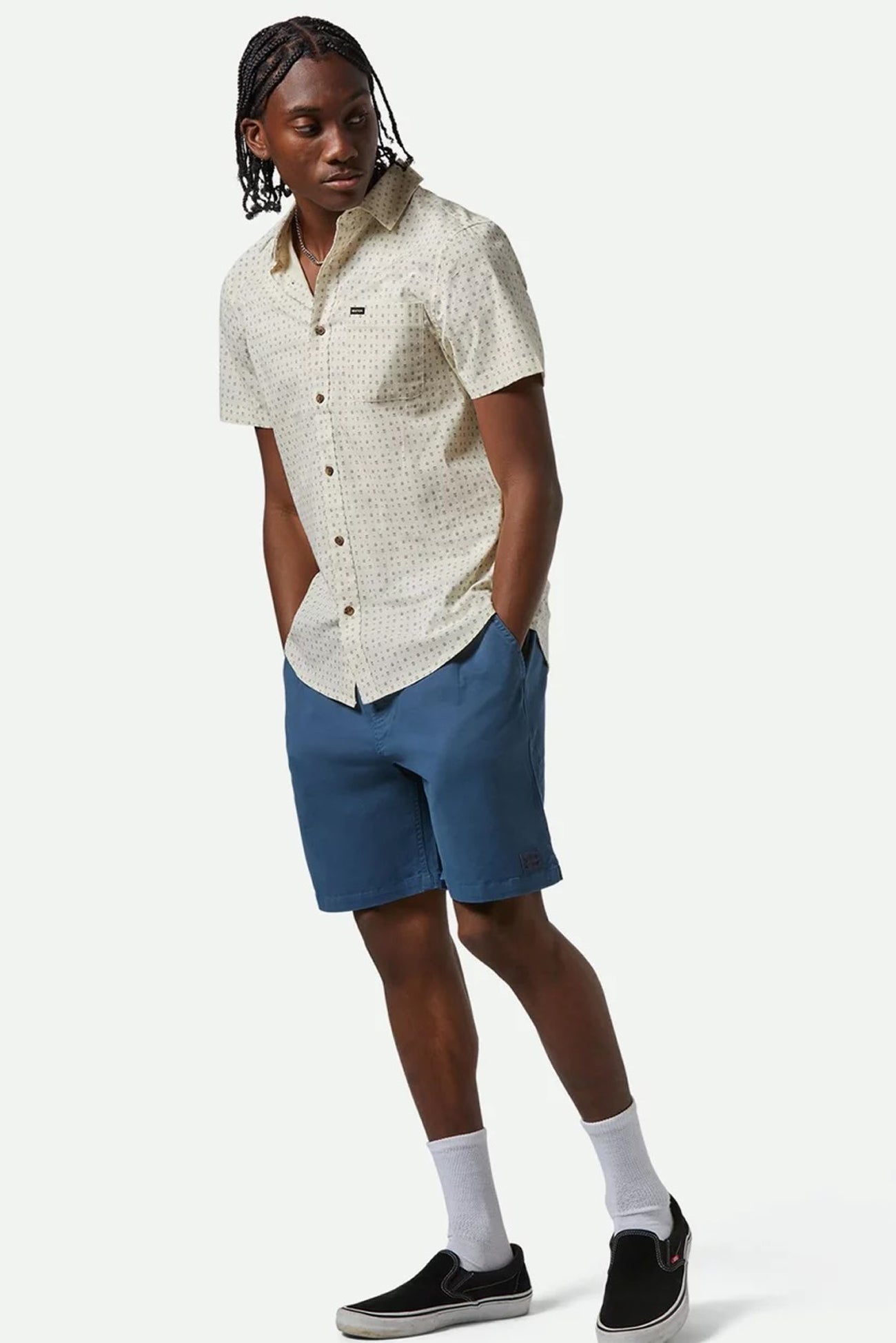 Charter Print Short Sleeve Woven Shirt Off White Micro Floral