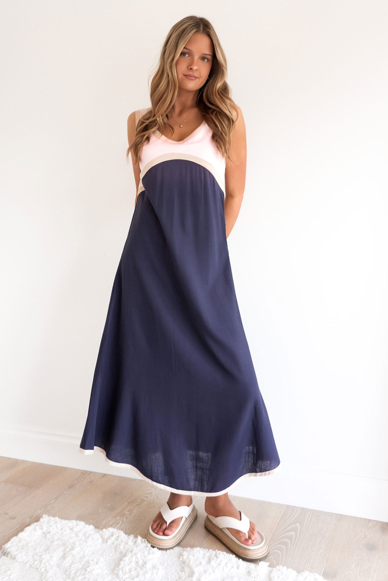 Clarabel Midi Dress Navy Pink