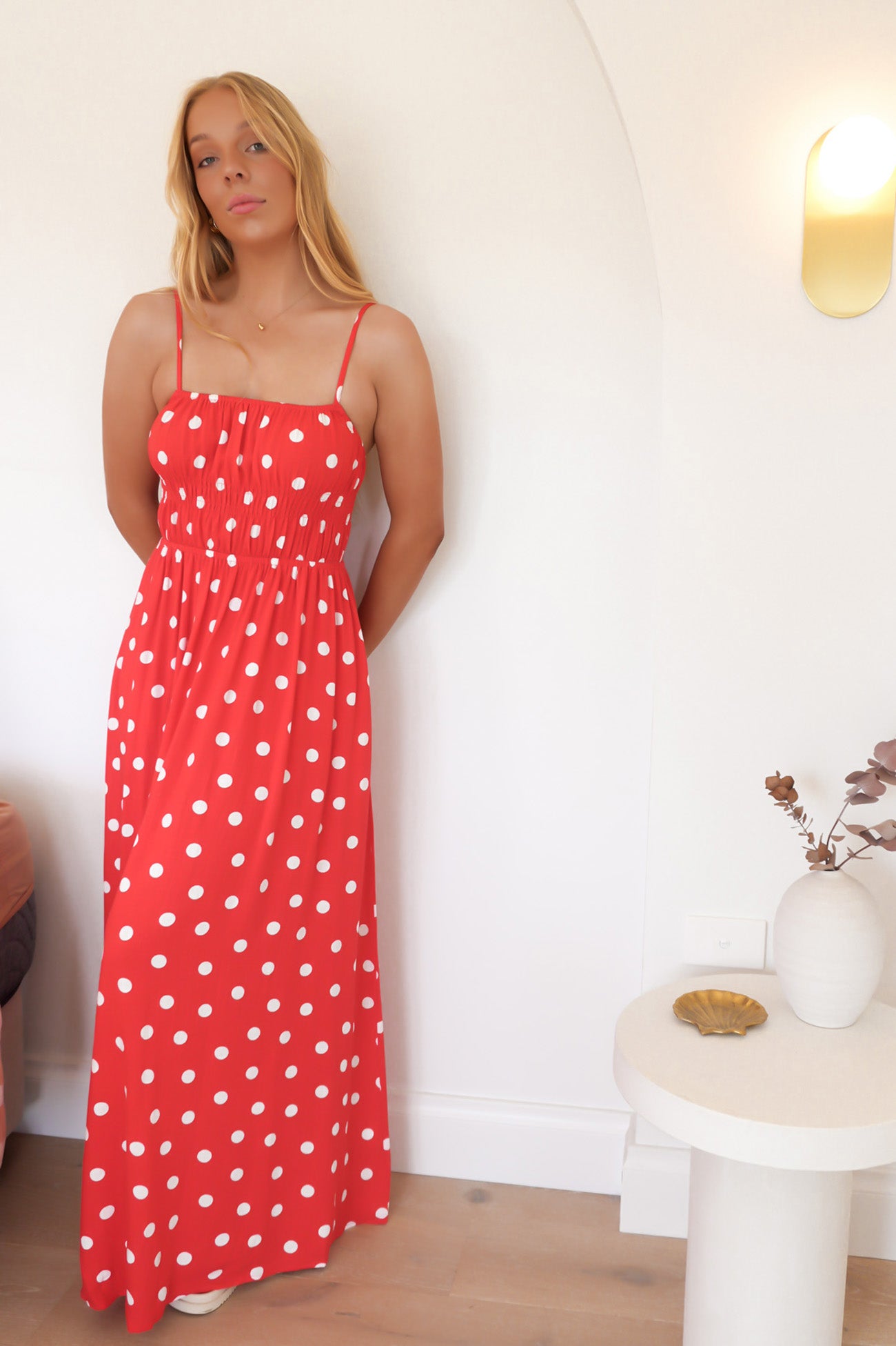 Clarissa Midi Dress Red Polka Dot