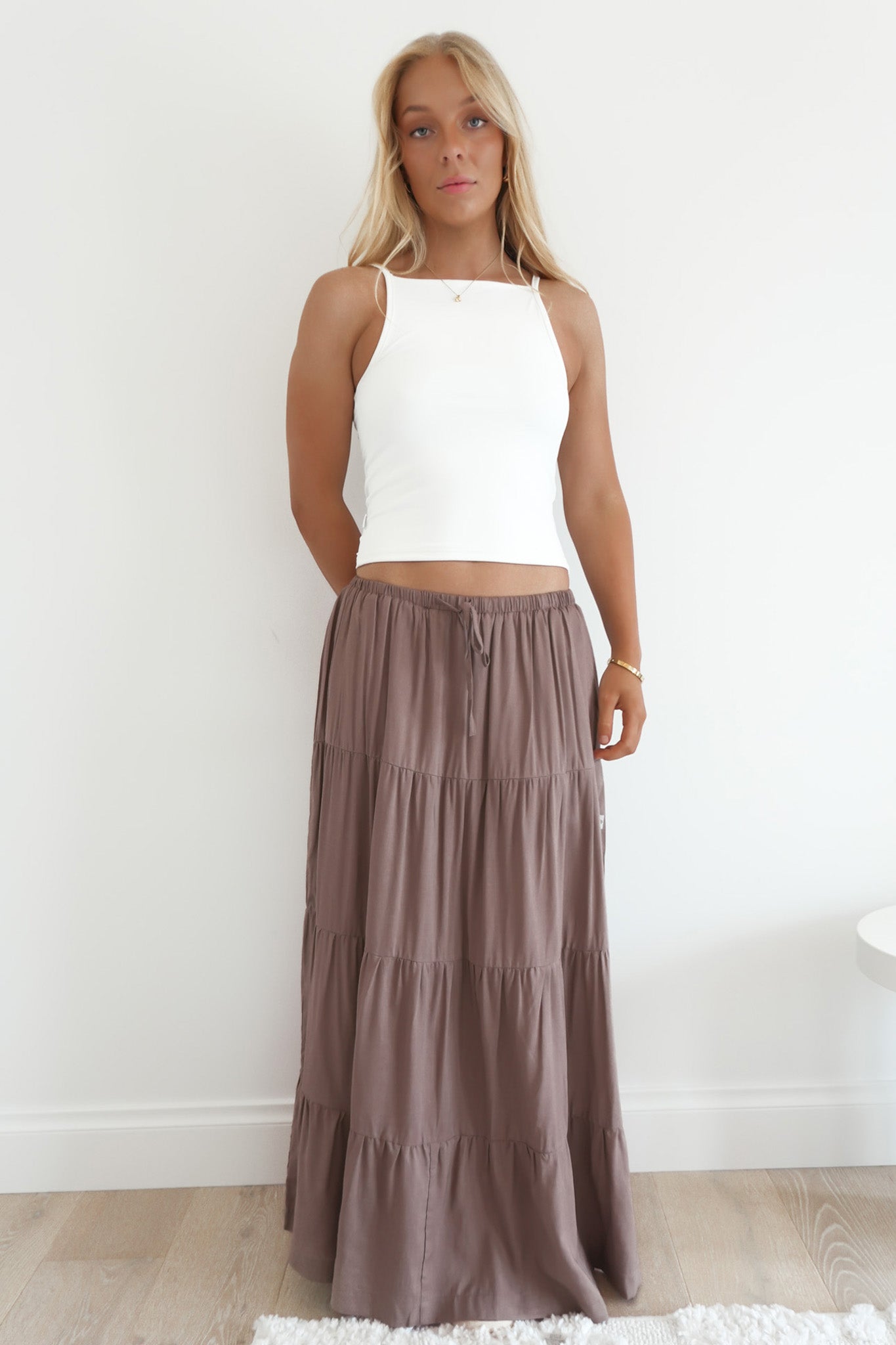 Classic Tiered Maxi Skirt Taupe
