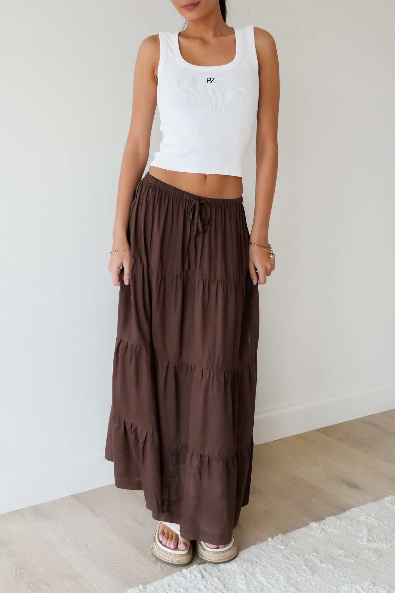 Classic Tiered Maxi Skirt Chocolate