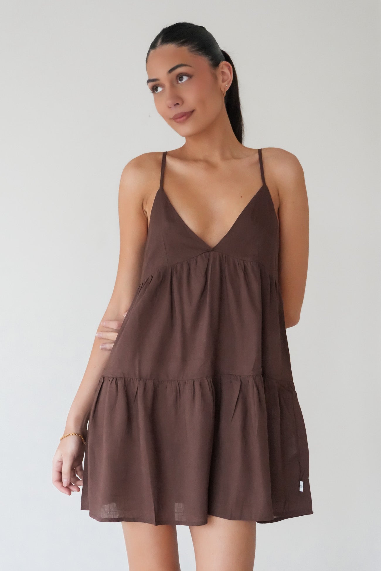 Classic Tiered Mini Dress Chocolate