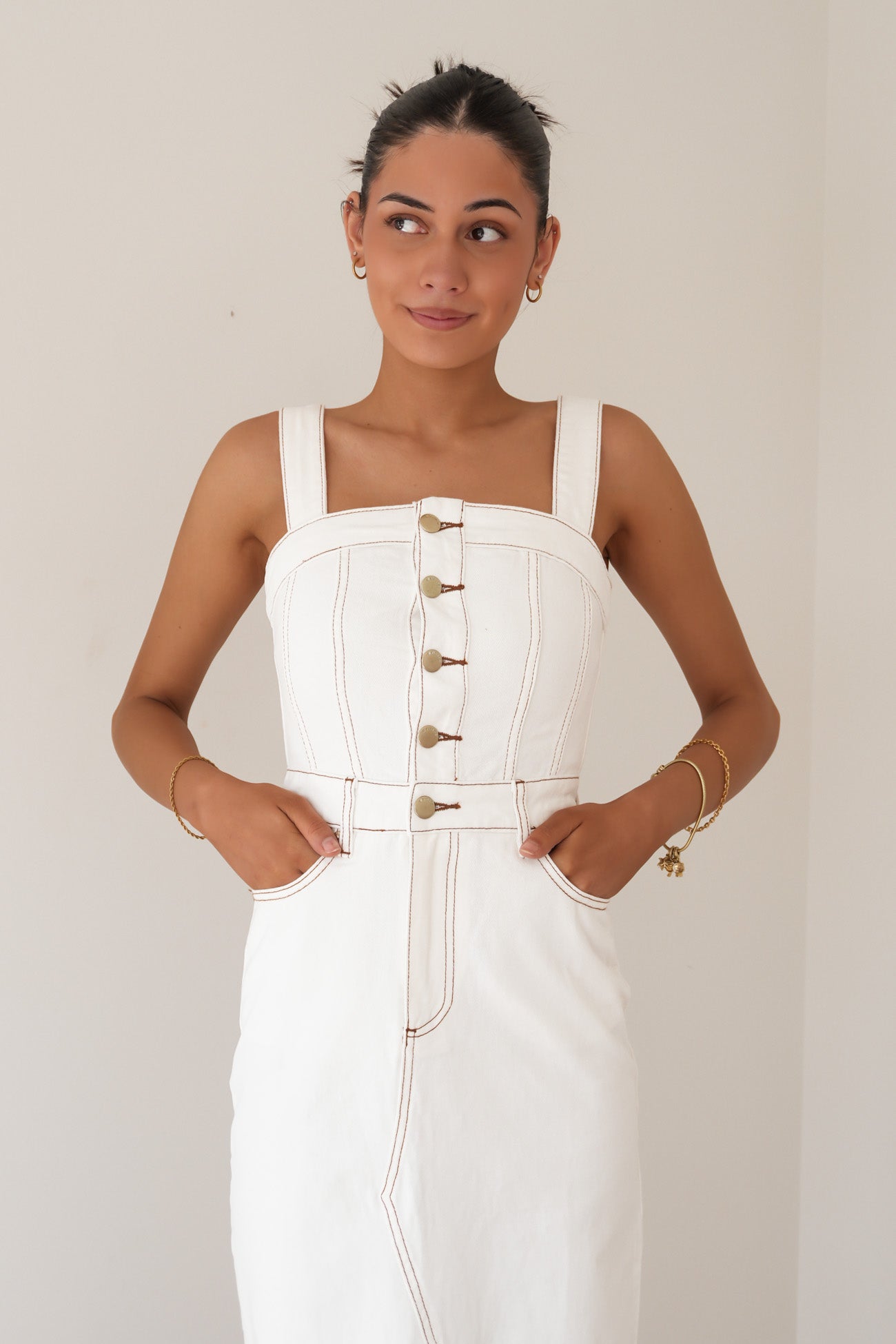 Coco Denim Midi Dress Vintage White