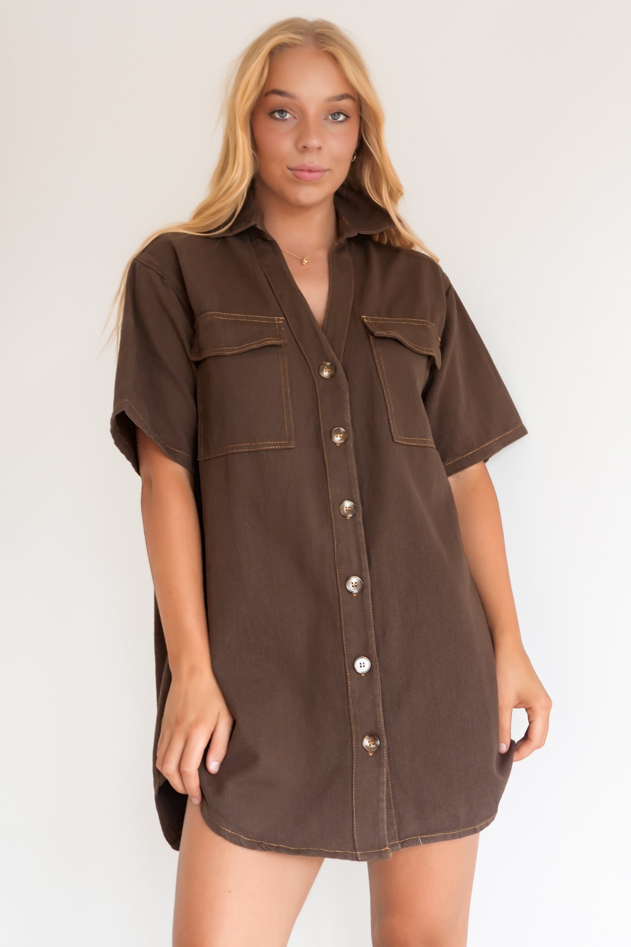 Angie Denim Mini Dress Chocolate