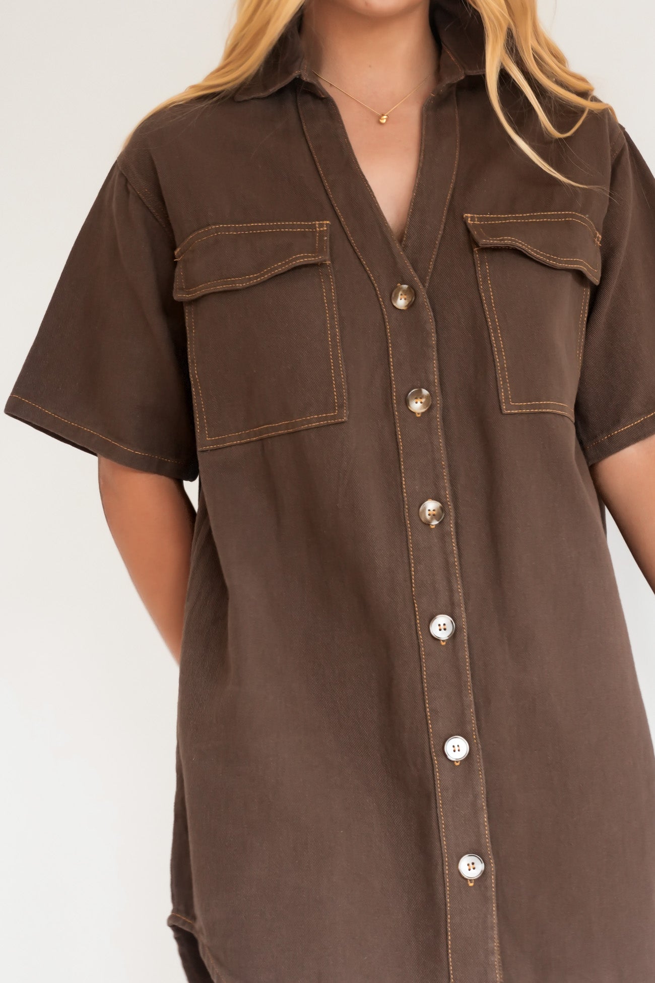 Angie Denim Mini Dress Chocolate