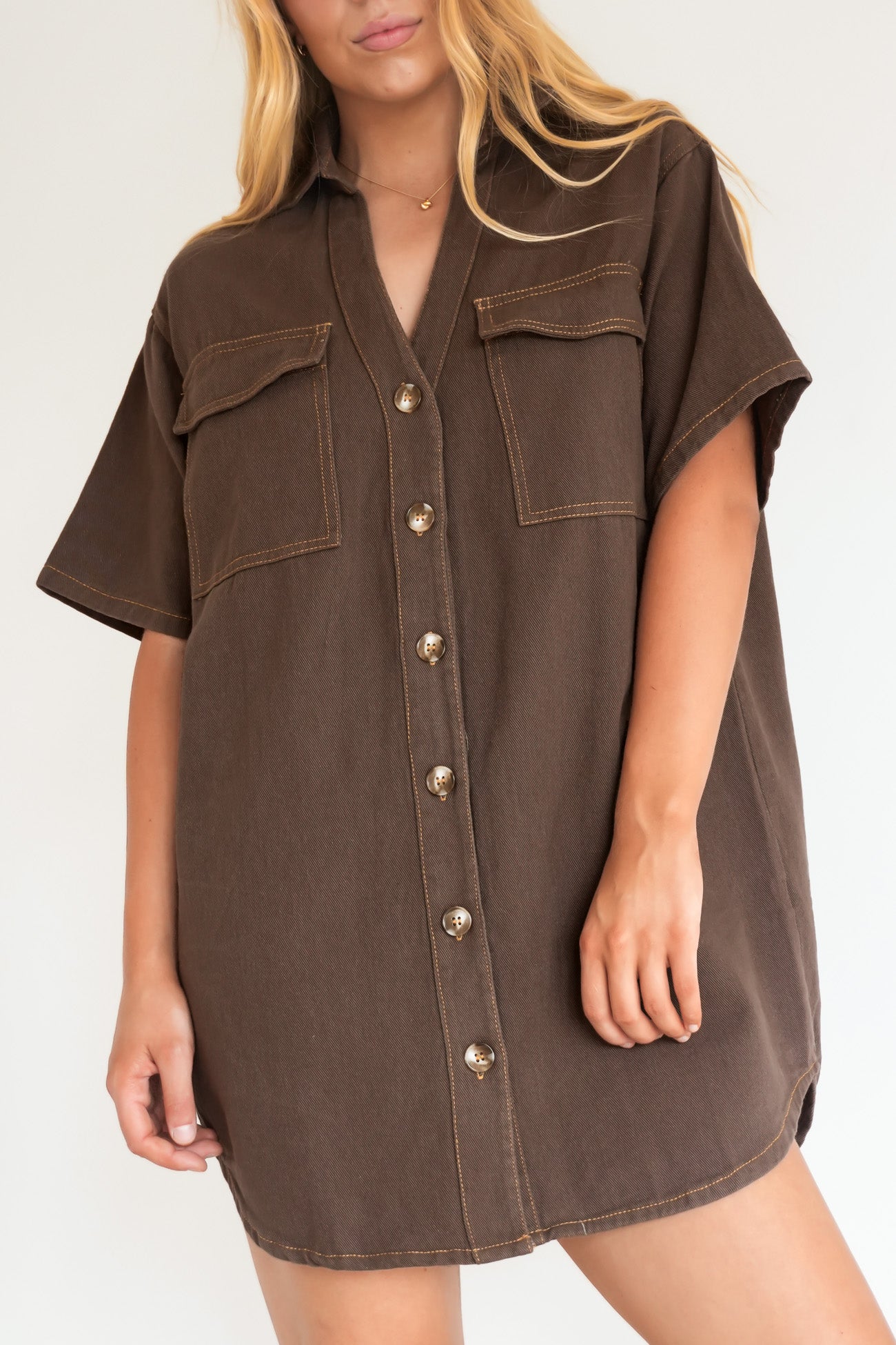 Angie Denim Mini Dress Chocolate