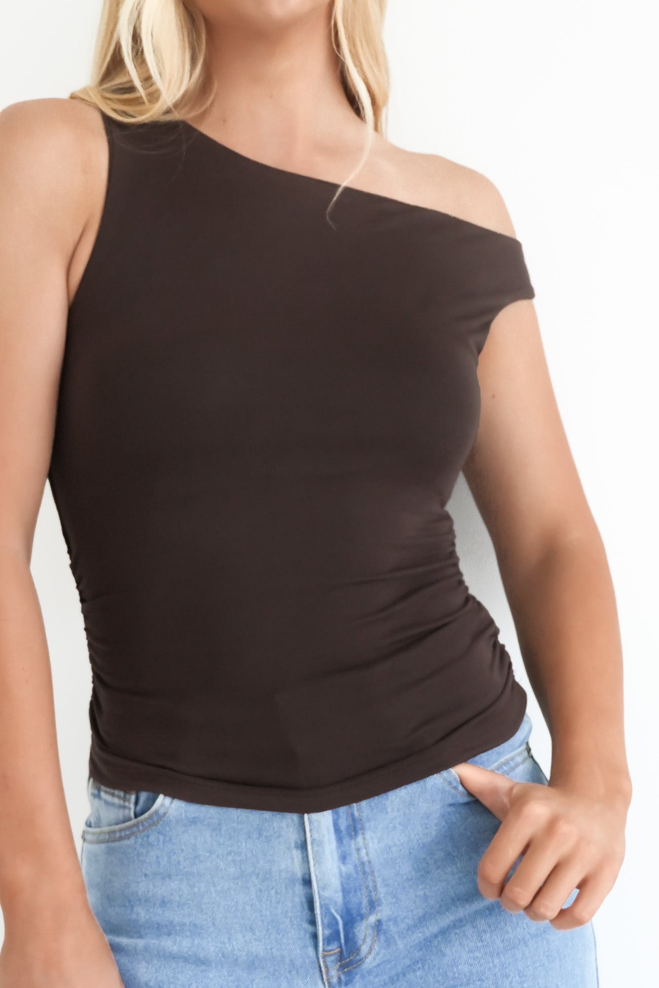 Kylie Off Shoulder Top Brown