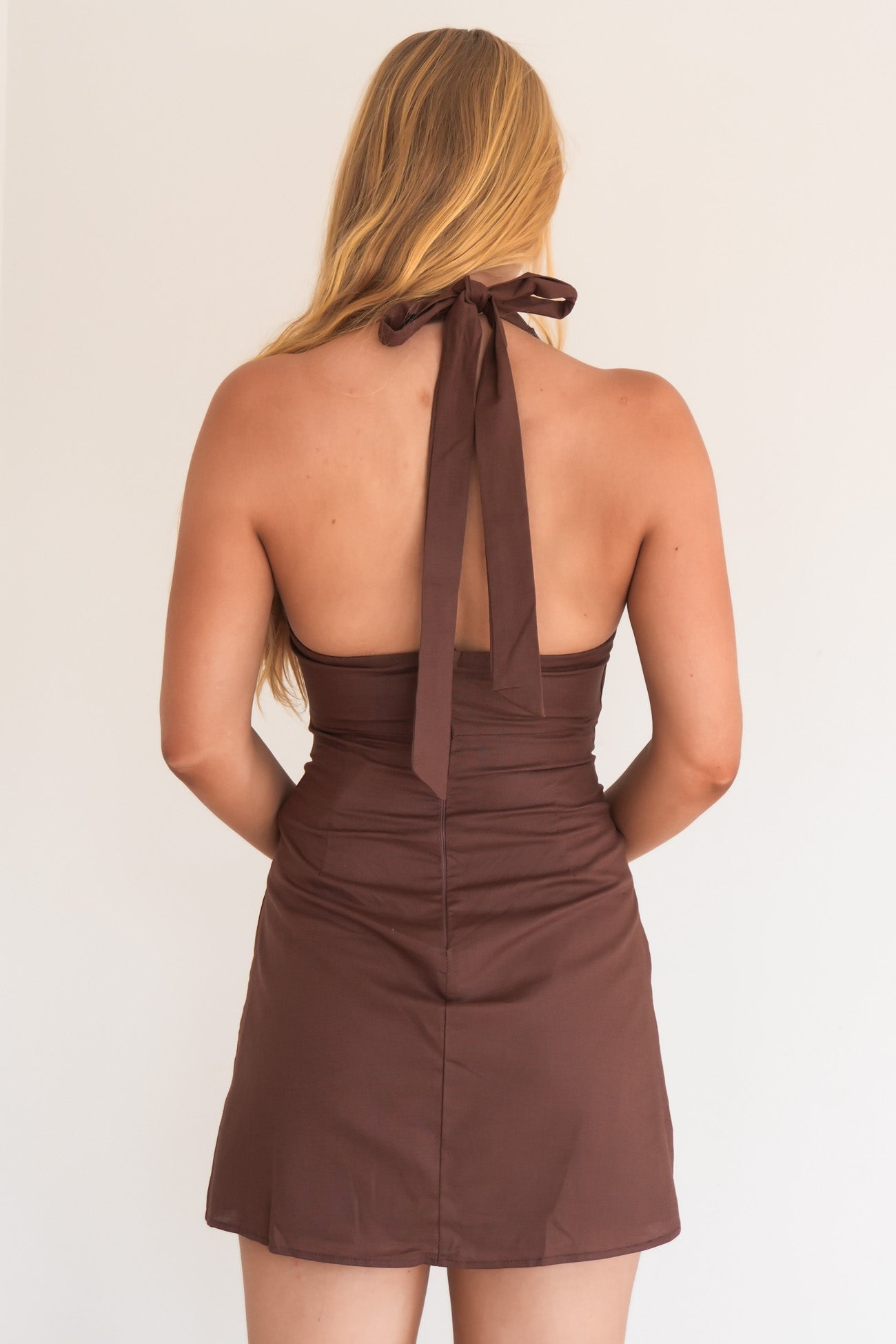 Daena Halter Mini Dress Chocolate