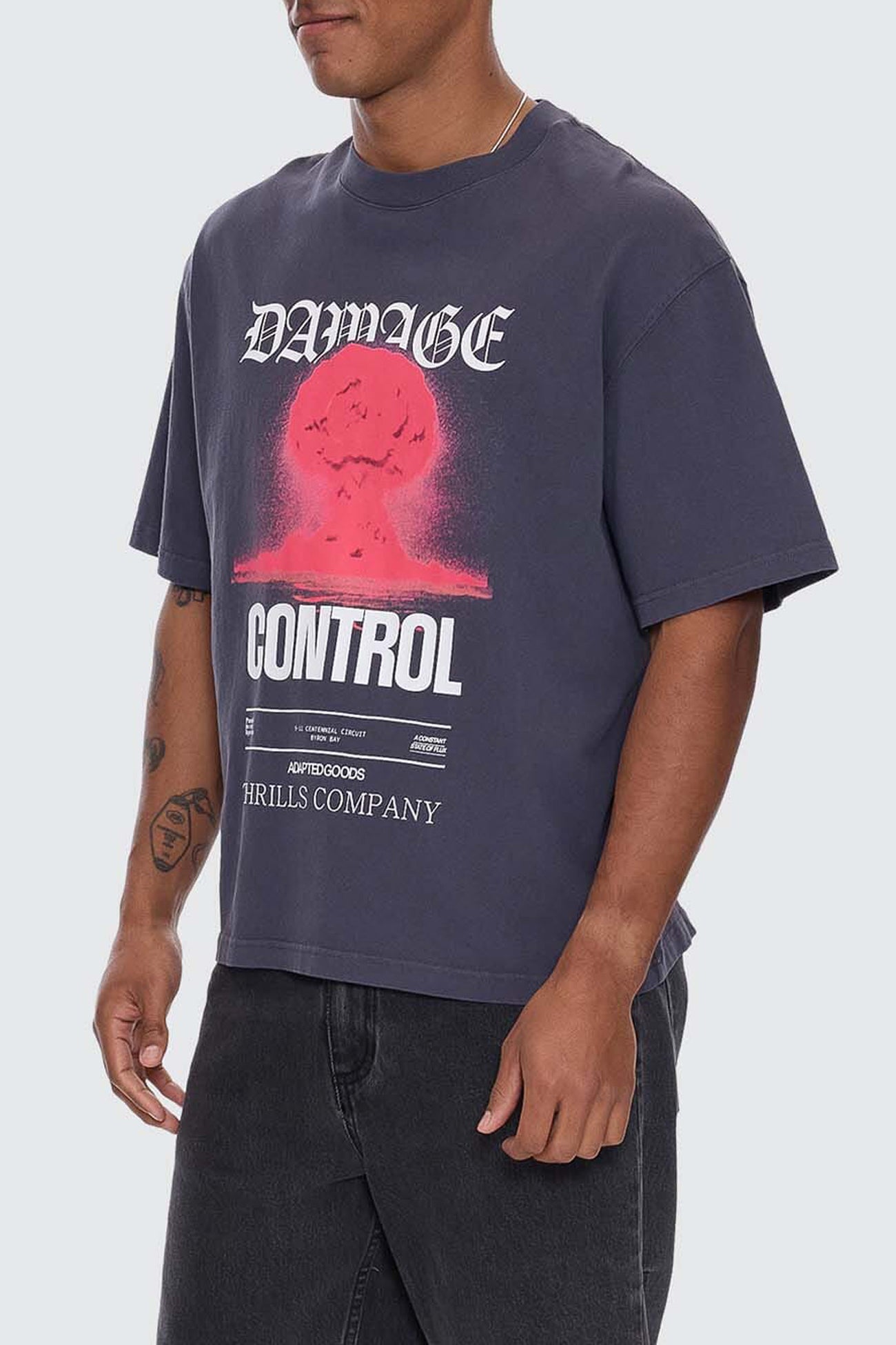 Damage Control Box Fit Oversize Cropped Tee Ebony