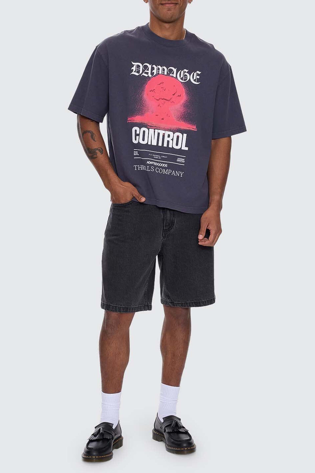 Damage Control Box Fit Oversize Cropped Tee Ebony