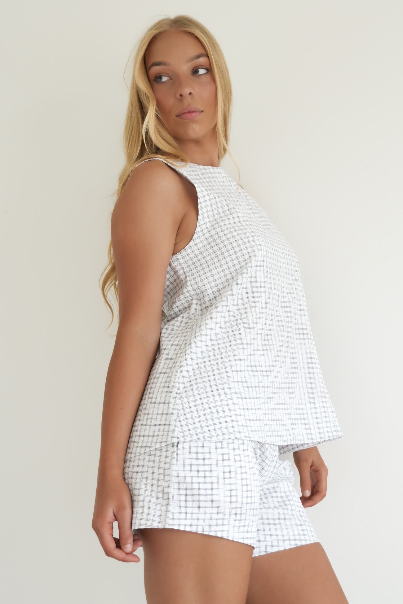 Demi Short White Check