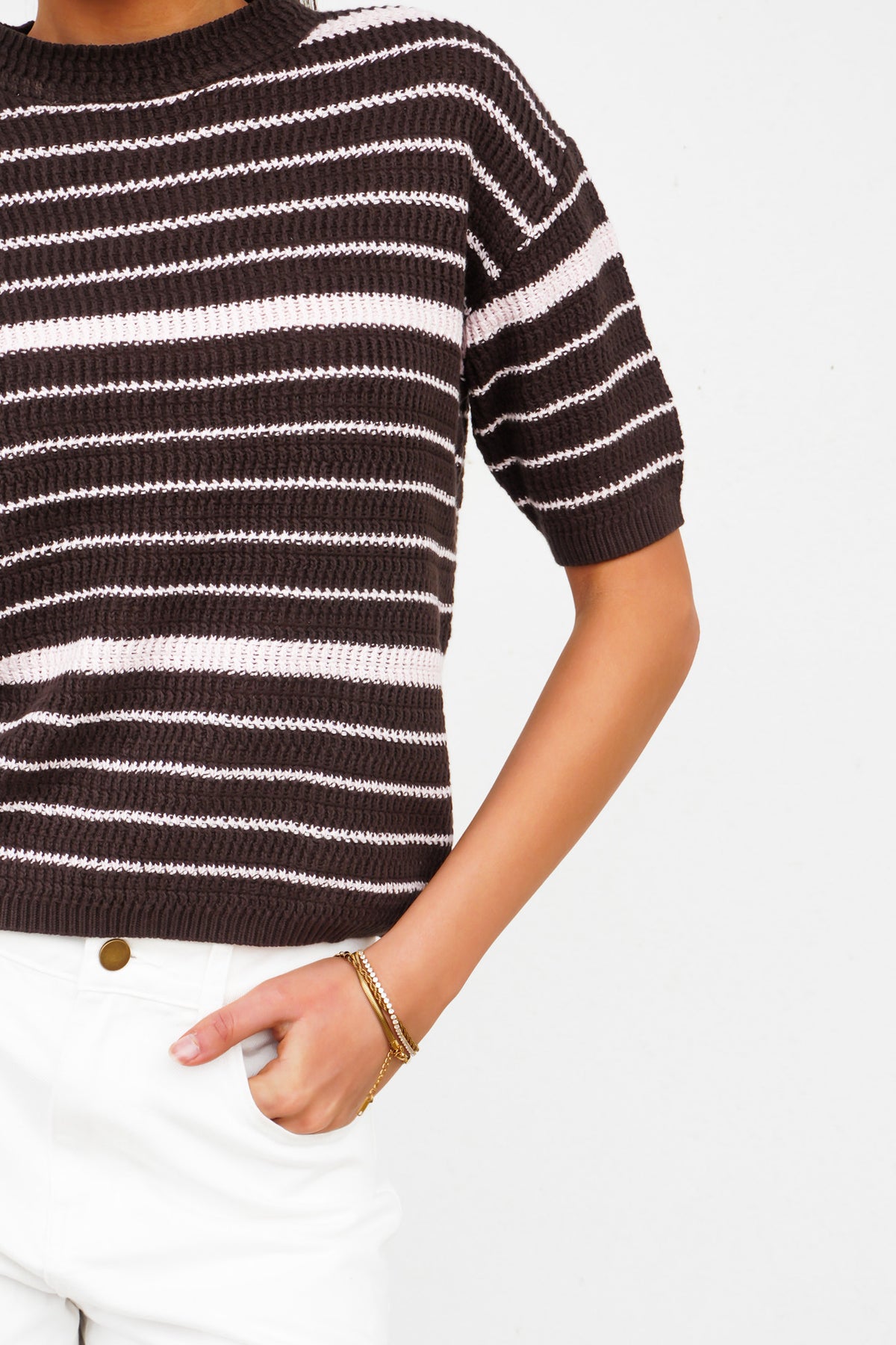 Dylan Knit Tee Chocolate Pink Stripe