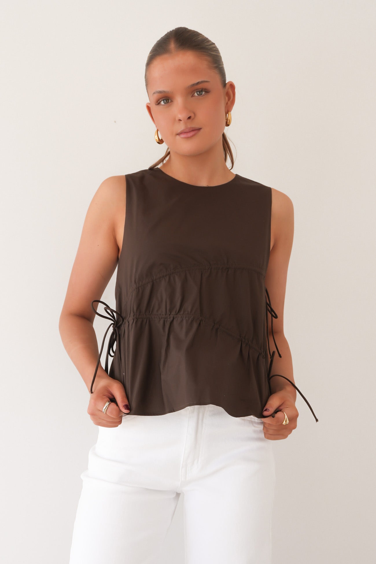 Elin Gathered Tie Top Chocolate