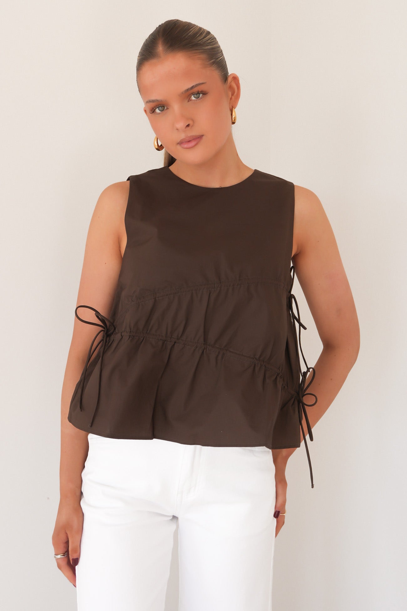 Elin Gathered Tie Top Chocolate