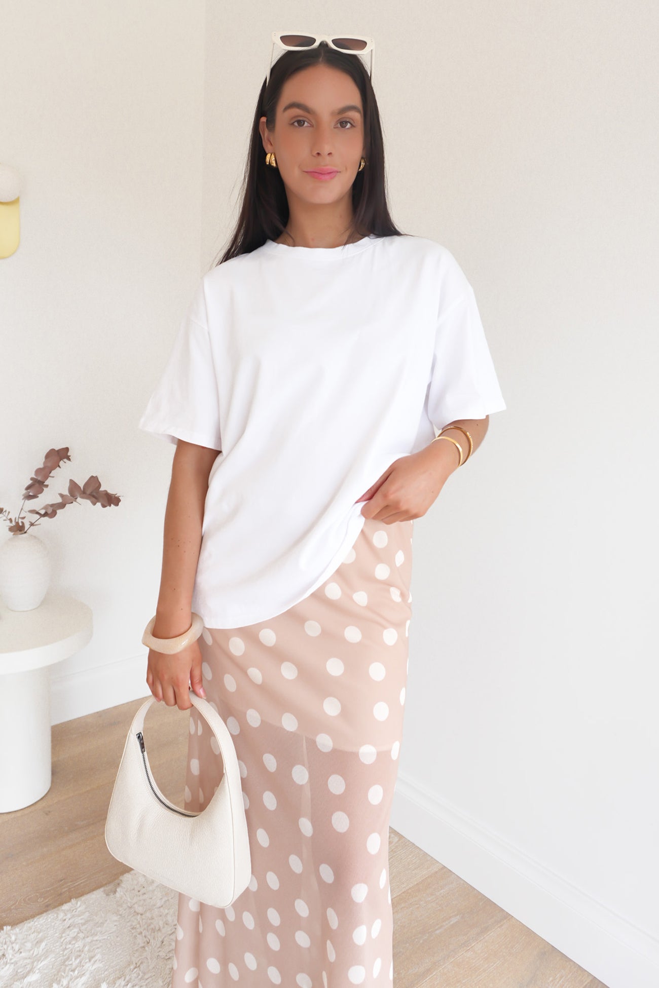 Elsie Maxi Skirt Camel Polka Dot