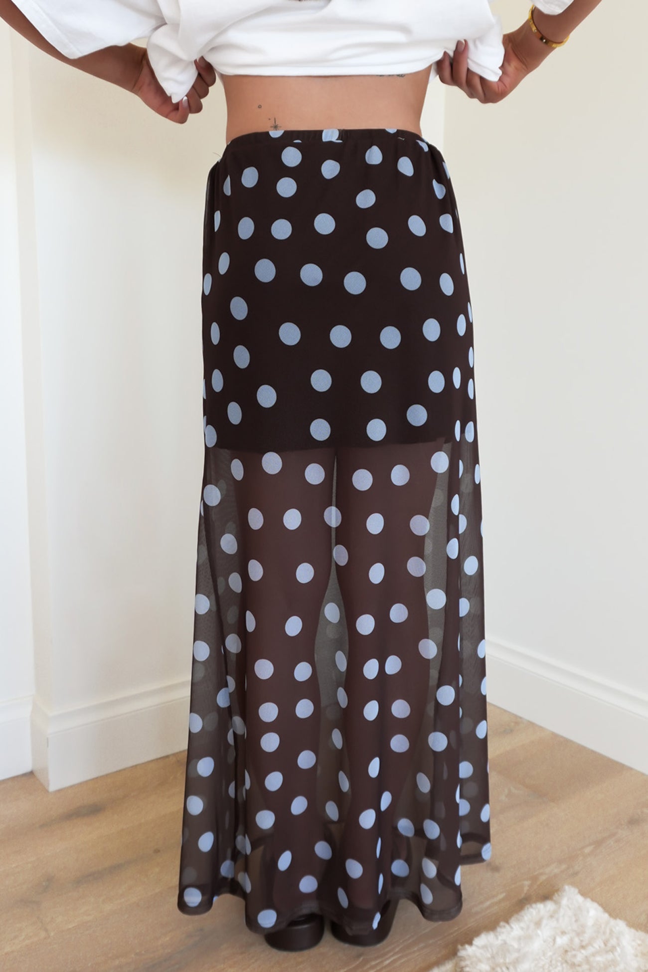 Elsie Maxi Skirt Chocolate Blue Polka Dot