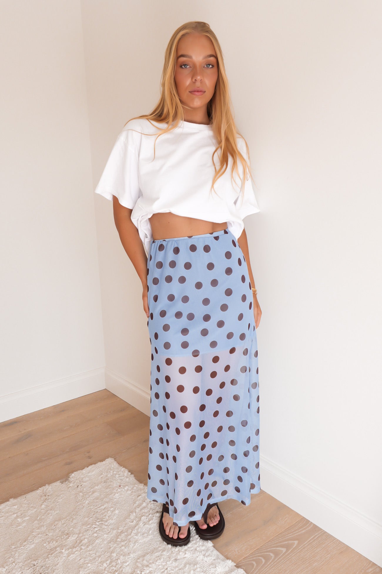 Elsie Maxi Skirt Bright Blue Polka Dot