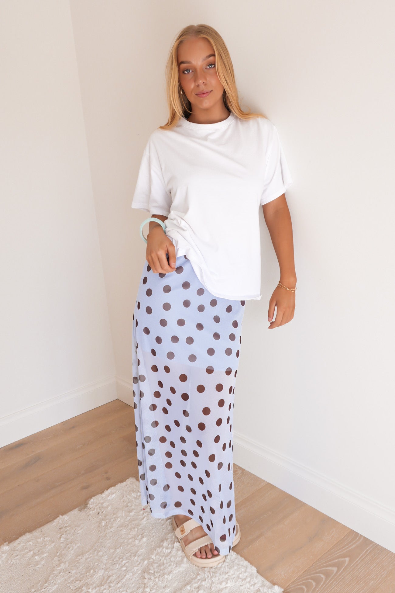 Elsie Maxi Skirt Light Blue Polka Dot