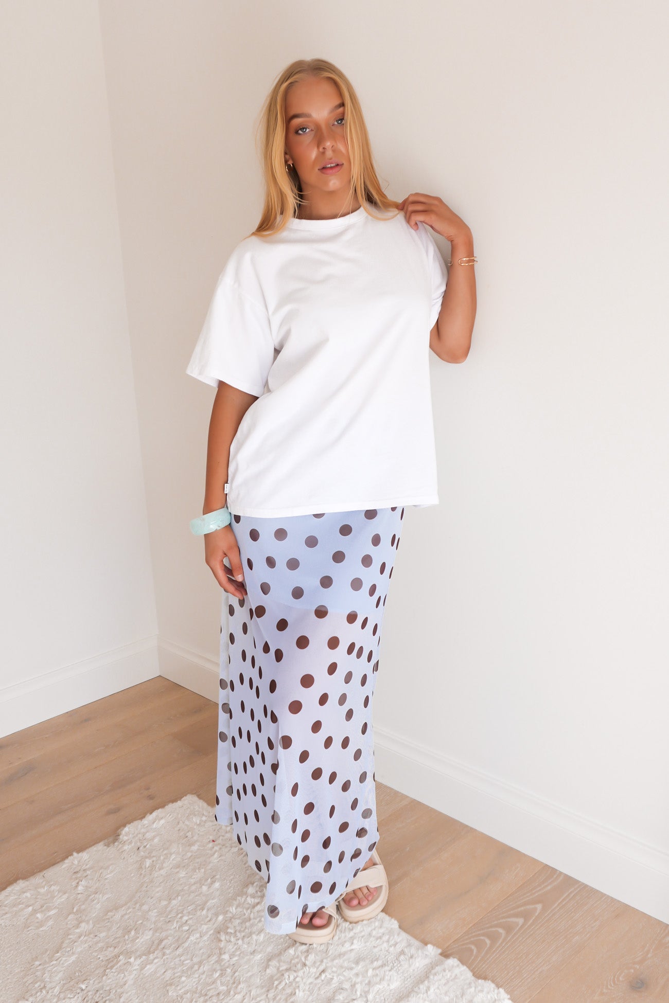 Elsie Maxi Skirt Light Blue Polka Dot