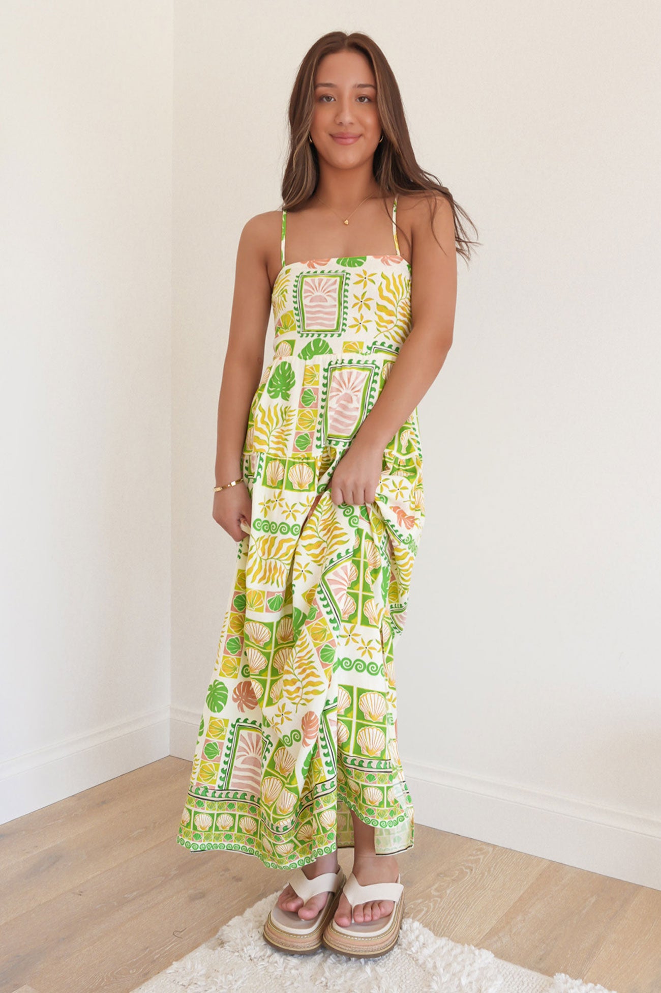 Emmett Maxi Dress Green Shell Patchwork