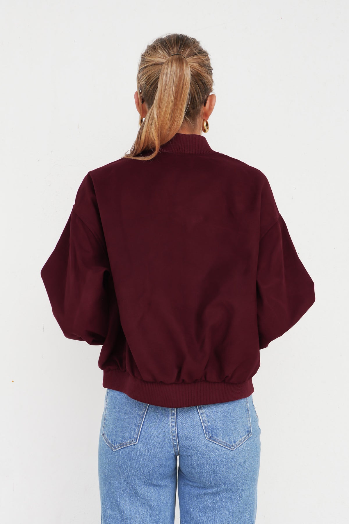 Evie Suede Bomber Burgundy