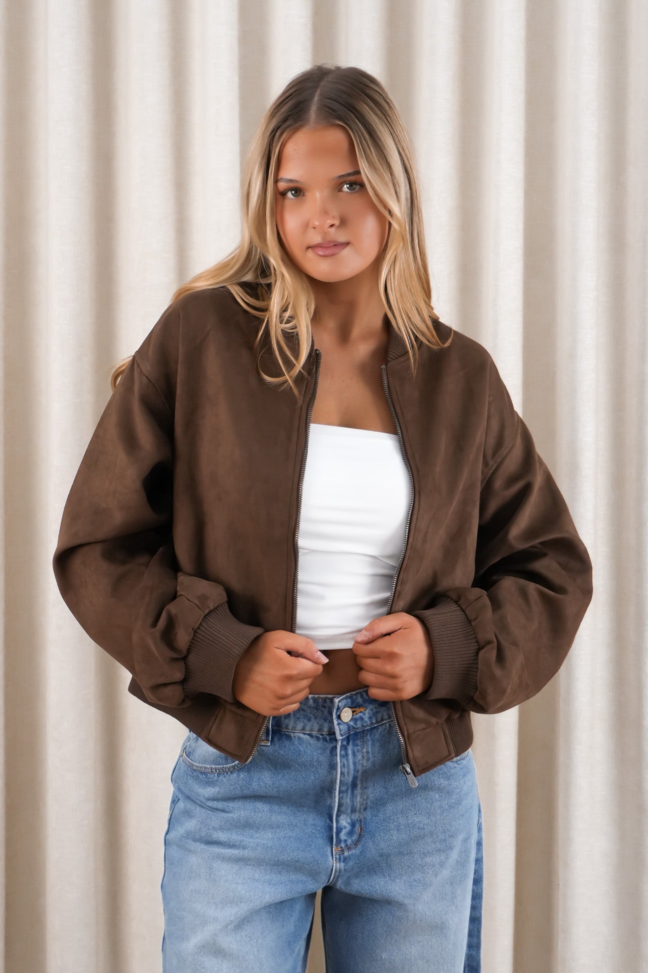 Evie Suede Bomber Chocolate