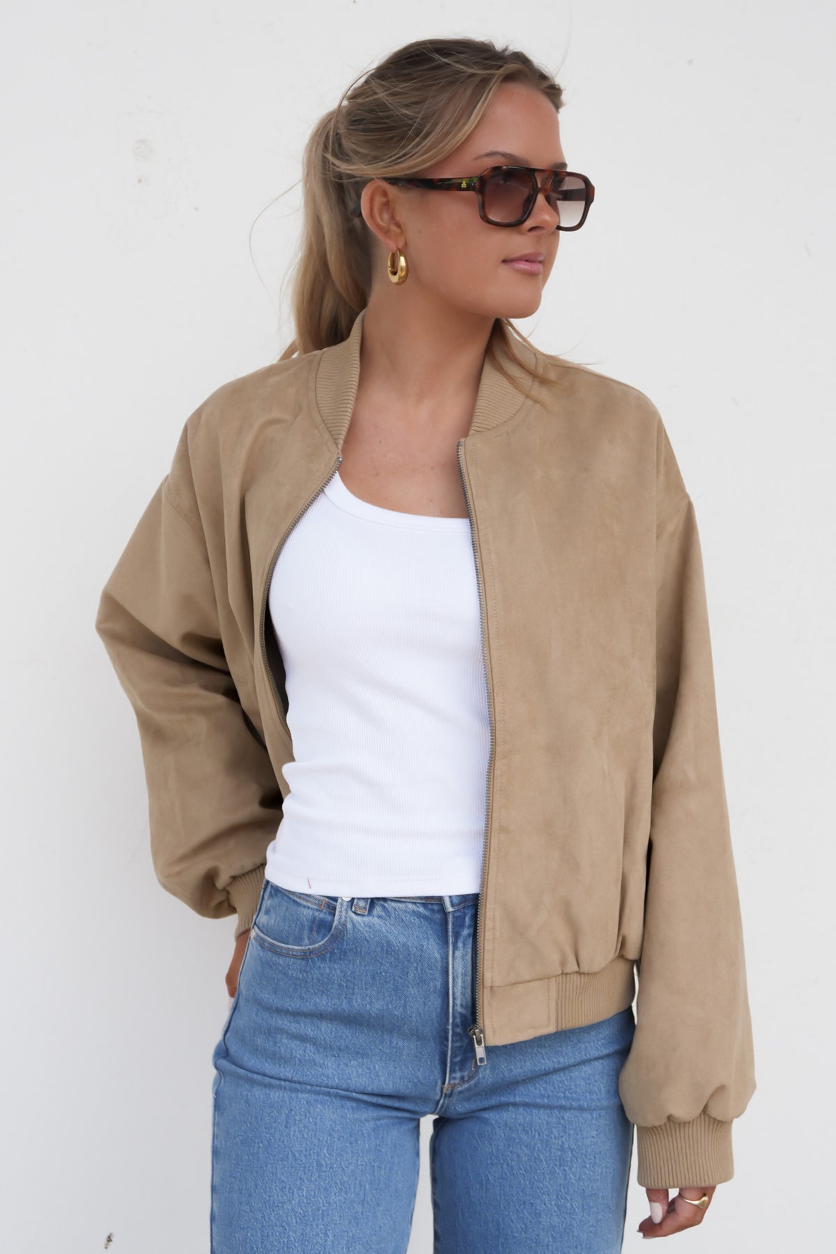 Evie Suede Bomber Sand